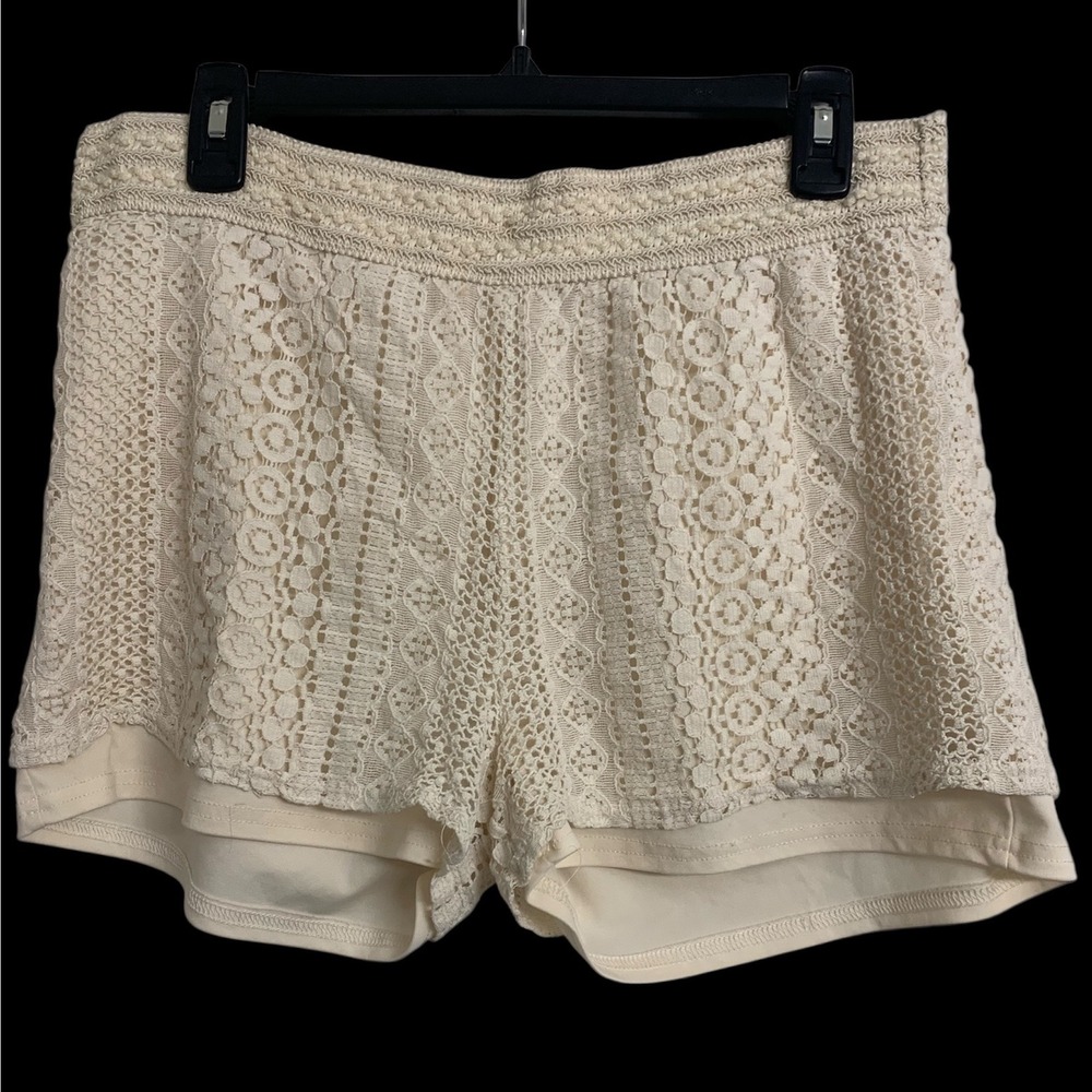 Bongo Ivory Crochet Lace Boho Shorts Cream Elastic Waist Lined Womens Large‎